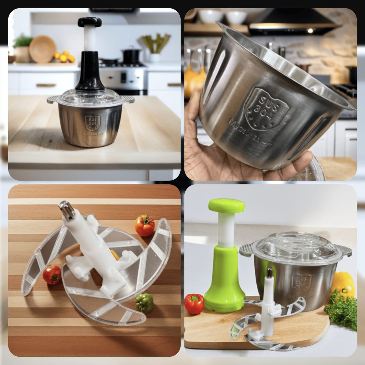 Imported Manual Hand Push Chopper Stainless Steel For Vegetables & Meat 2L